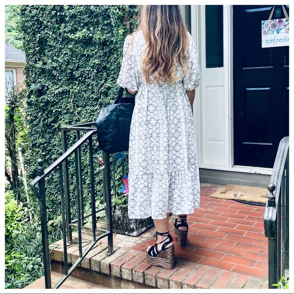 Boho Half Sleeve Geometric Print Prairie Dress - Picture 6 of 8